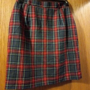 😊Womens Talbots Wool /Lane Red And Gray Plaid Skirt Size 12 #23147  20"long